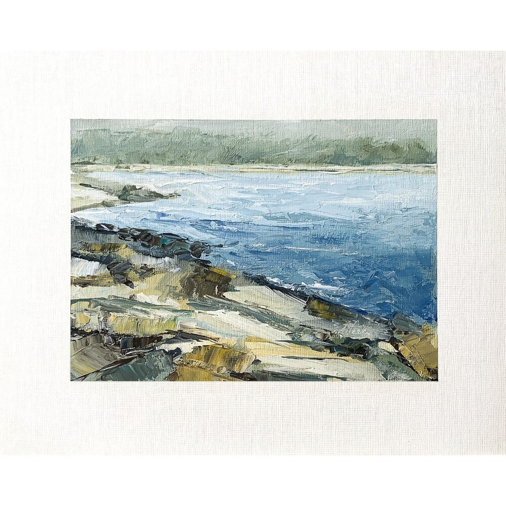 8x10 Maine Original Oil Landscape Painting Acadia Rock Schoodic Point Art Signed